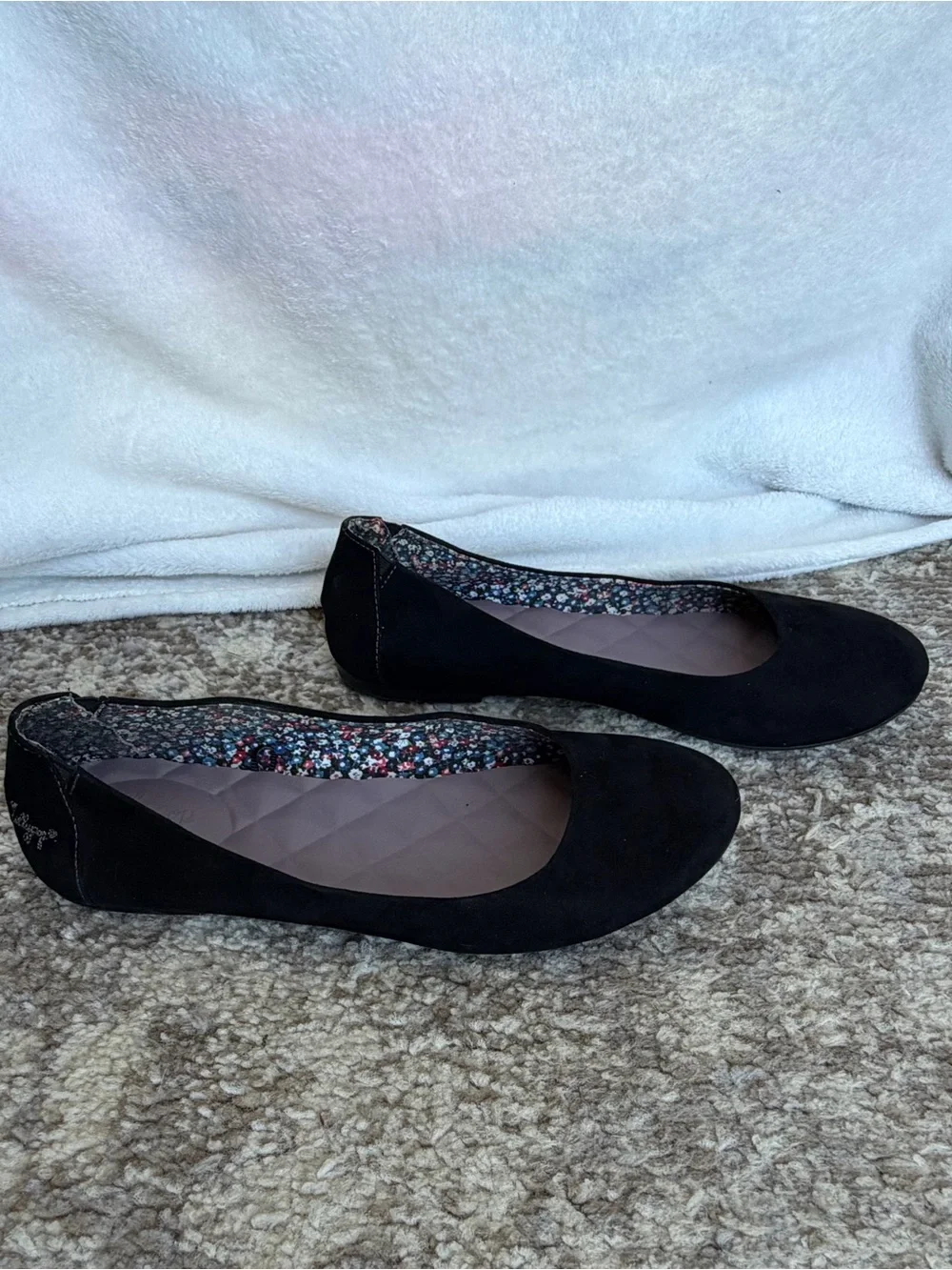 Jellypop Black Suede-Look Quilted Insole Ballet Flats